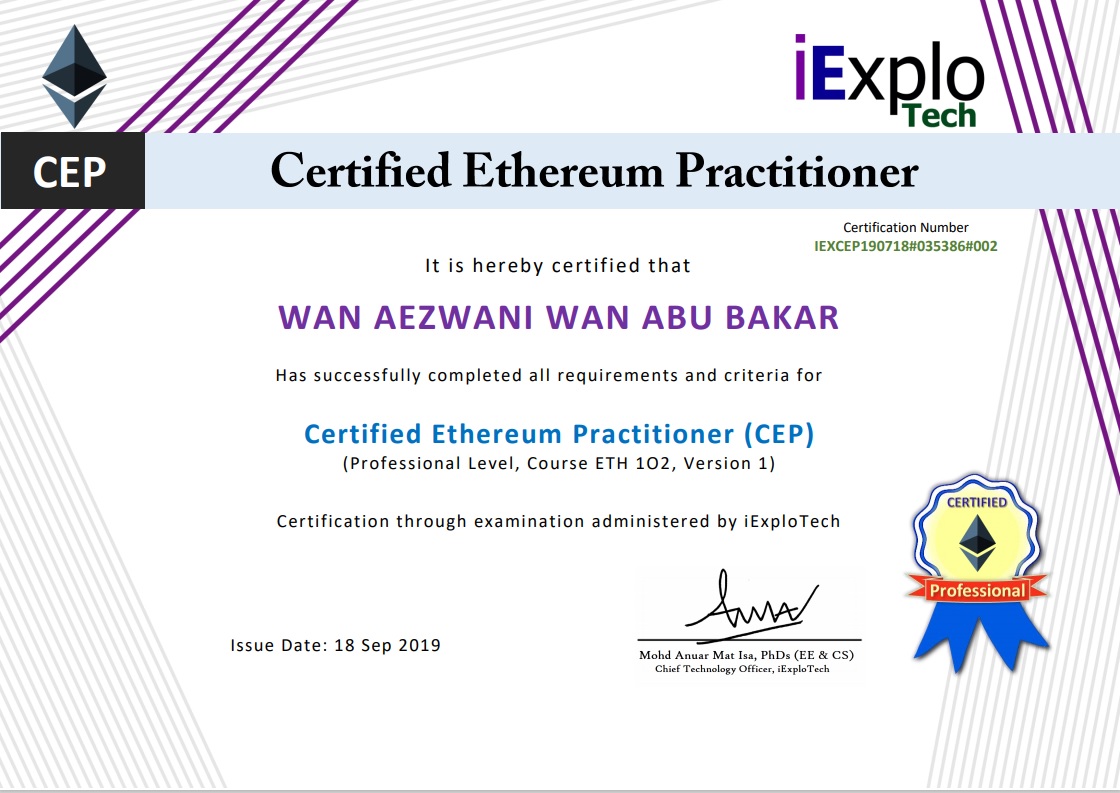 CERTIFIED ETHEREUM PRACTITIONER (CEP)-PROFESSIONAL LEVEL FOR BLOCKCHAIN
