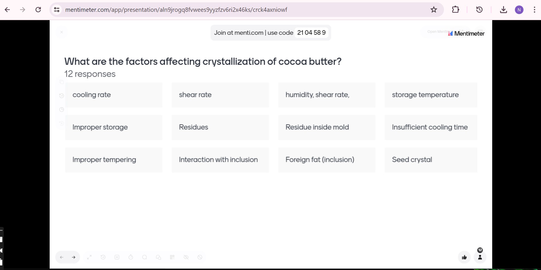 Example of Mentimeter with students' responses