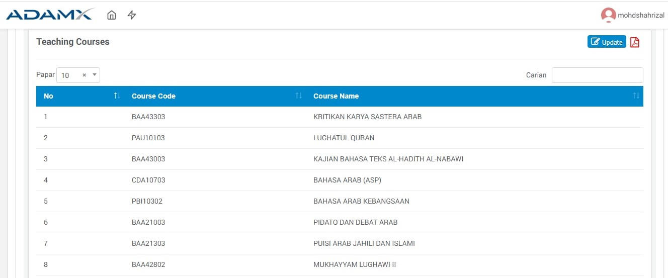SENARAI KURSUS PENGAJARAN