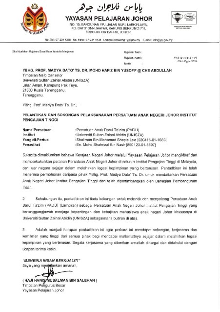 SURAT LANTIKAN ANAK JOHOR