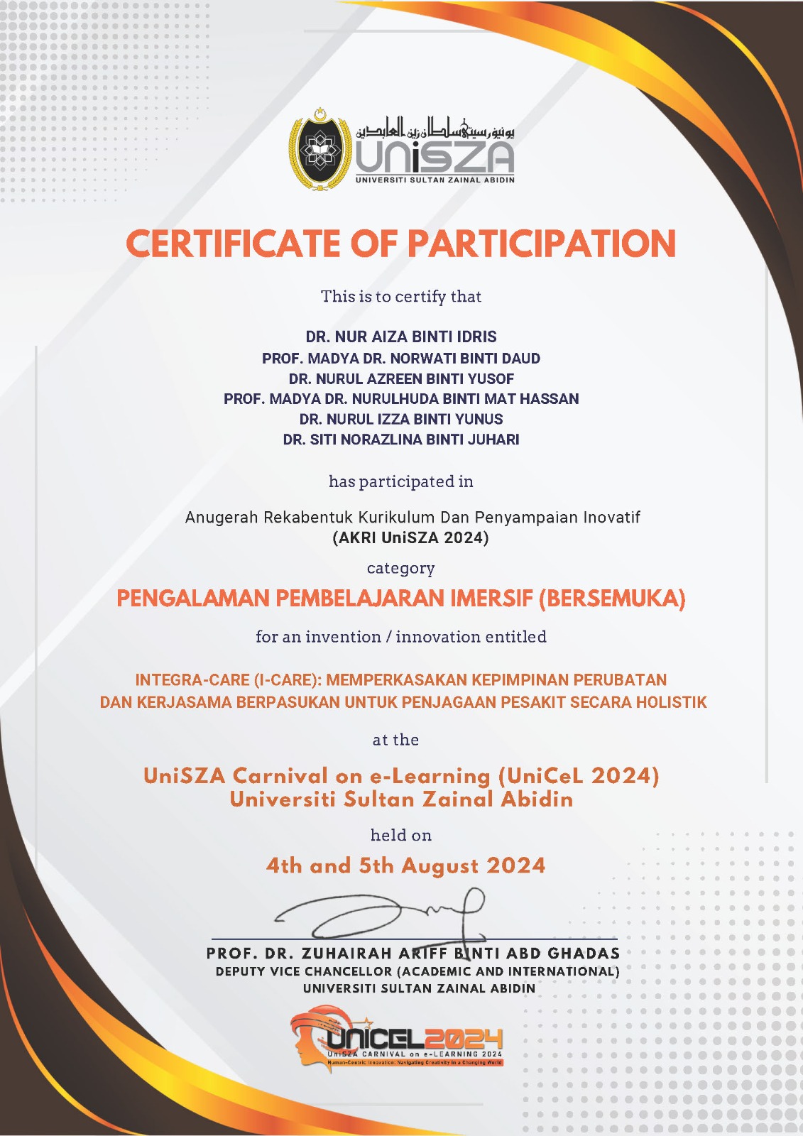 AKRI UniSZA 2024 : Participation
Immersive Experiential Learning